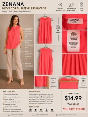 Zenana Outfitters Neon Coral Sleeveless Mock Neck Tank